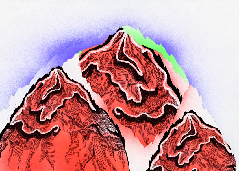 veronique de jong colline mixed media illustratie berg abstract figuratief