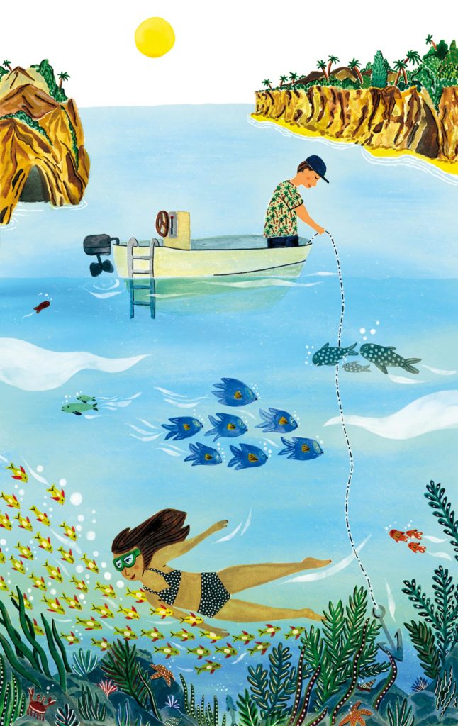 veronique de jong illustration illustrator vacation holiday diving sea fish boat swim zee vissen snorkelen vakantie corfu boot