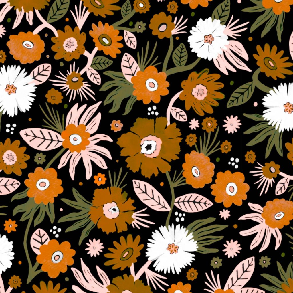Floral Pattern 'Orange & Brown': a seamless floral surface pattern design with a vintage look Veronique de Jong illustration illustraties